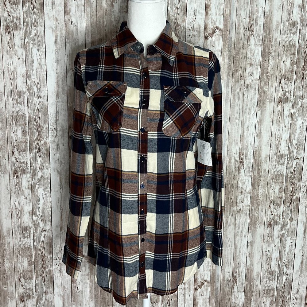 S&A Cotton Brown & Ivory Flannel Shirt size Large